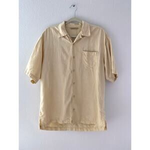 Tommy Bahama Silk Linen Shirt Beige Button Up Camp Collar Lightweight (Size M)